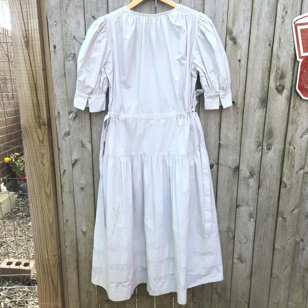 Ulla Johnson Imani Dress in Dove Taupe V-Neck Tiered Midi Dress Side Tie Sz 2 - Picture 3 of 8